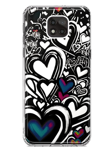 Motorola Moto G Power 2021 Black White Hearts Love Graffiti Hybrid Protective Phone Case Cover