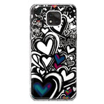 Motorola Moto G Power 2021 Black White Hearts Love Graffiti Hybrid Protective Phone Case Cover