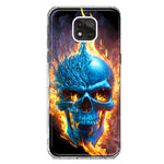 Motorola Moto G Power 2021 Blue Flaming Skull Burning Fire Double Layer Phone Case Cover