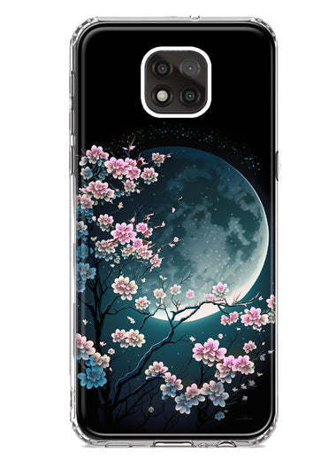 Motorola Moto G Power 2021 Kawaii Manga Pink Cherry Blossom Full Moon Hybrid Protective Phone Case Cover