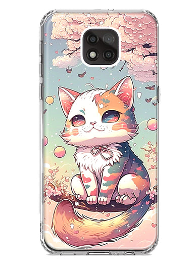 Motorola Moto G Power 2021 Kawaii Manga Pink Cherry Blossom Cute Cat Hybrid Protective Phone Case Cover