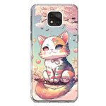 Motorola Moto G Power 2021 Kawaii Manga Pink Cherry Blossom Cute Cat Hybrid Protective Phone Case Cover