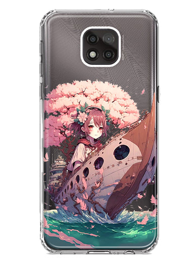 Motorola Moto G Power 2021 Kawaii Manga Pink Cherry Blossom Japanese Girl Boat Hybrid Protective Phone Case Cover