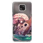 Motorola Moto G Power 2021 Kawaii Manga Pink Cherry Blossom Japanese Girl Boat Hybrid Protective Phone Case Cover