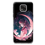 Motorola Moto G Power 2021 Kawaii Manga Pink Cherry Blossom Dreaming Moon Girl Hybrid Protective Phone Case Cover