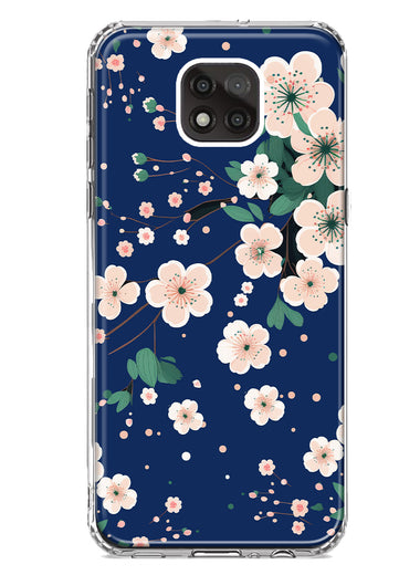 Motorola Moto G Power 2021 Kawaii Japanese Pink Cherry Blossom Navy Blue Hybrid Protective Phone Case Cover
