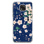 Motorola Moto G Power 2021 Kawaii Japanese Pink Cherry Blossom Navy Blue Hybrid Protective Phone Case Cover