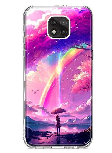 Motorola Moto G Power 2021 Kawaii Manga Pink Cherry Blossom Japanese Rainbow Girl Hybrid Protective Phone Case Cover