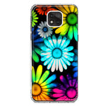 Motorola Moto G Power 2021 Neon Rainbow Daisy Glow Colorful Daisies Baby Blue Pink Yellow White Double Layer Phone Case Cover
