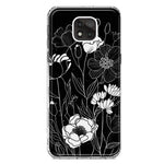Motorola Moto G Power 2021 Line Drawing Art White Floral Flowers Hybrid Protective Phone Case Cover
