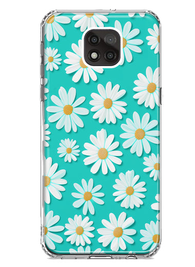 Motorola Moto G Power 2021 Turquoise Teal White Daisies Cute Daisy Polka Dots Double Layer Phone Case Cover