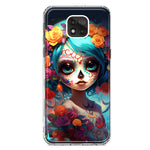 Motorola Moto G Power 2021 Halloween Spooky Colorful Day of the Dead Skull Girl Hybrid Protective Phone Case Cover