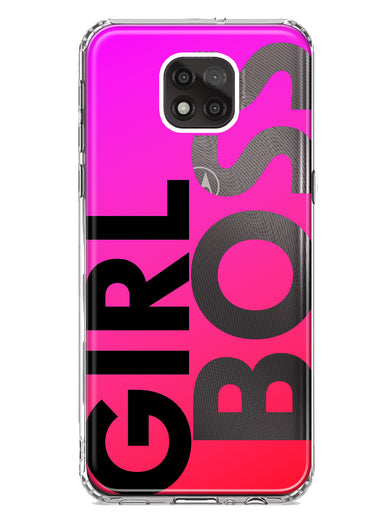 Motorola Moto G Power 2021 Pink Clear Funny Text Quote Girl Boss Hybrid Protective Phone Case Cover