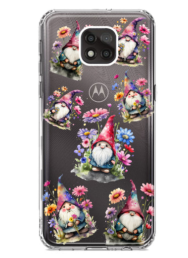 Motorola Moto G Power 2021 Cute Pink Purple Cosmos Flowers Gnomes Spring Floral Double Layer Phone Case Cover