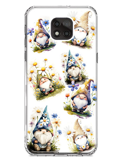 Motorola Moto G Power 2021 Cute White Blue Daisies Gnomes Hybrid Protective Phone Case Cover