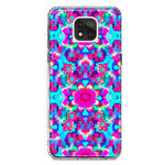 Motorola Moto G Power 2021 Pink Blue Vintage Hippie Tie Dye Flowers Hybrid Protective Phone Case Cover