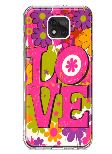 Motorola Moto G Power 2021 Pink Daisy Love Graffiti Painting Art Hybrid Protective Phone Case Cover