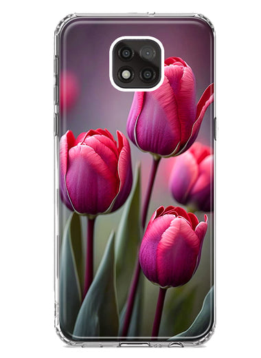 Motorola Moto G Power 2021 Pink Tulip Flowers Floral Hybrid Protective Phone Case Cover