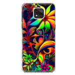 Motorola Moto G Power 2021 Neon Rainbow Psychedelic Trippy Hippie Daisy Flowers Hybrid Protective Phone Case Cover