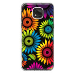 Motorola Moto G Power 2021 Neon Rainbow Glow Sunflowers Colorful Floral Pink Purple Double Layer Phone Case Cover