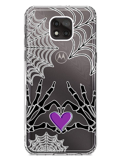 Motorola Moto G Power 2021 Halloween Skeleton Heart Hands Spooky Spider Web Hybrid Protective Phone Case Cover