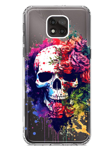 Motorola Moto G Power 2021 Fantasy Skull Red Purple Roses Hybrid Protective Phone Case Cover