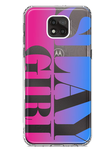 Motorola Moto G Power 2021 Pink Blue Clear Funny Text Quote Slay Girl Hybrid Protective Phone Case Cover