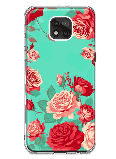 Motorola Moto G Power 2021 Turquoise Teal Vintage Pastel Pink Red Roses Double Layer Phone Case Cover