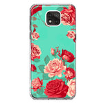 Motorola Moto G Power 2021 Turquoise Teal Vintage Pastel Pink Red Roses Double Layer Phone Case Cover