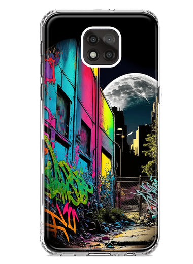 Motorola Moto G Power 2021 Urban City Full Moon Graffiti Painting Art Hybrid Protective Phone Case Cover
