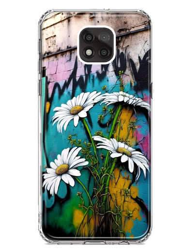 Motorola Moto G Power 2021 White Daisies Graffiti Wall Art Painting Hybrid Protective Phone Case Cover