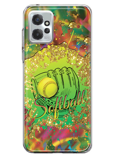 Motorola Moto G Power 2023 Love Softball Girls Glove Green Tie Dye Swirl Paint Hybrid Protective Phone Case Cover