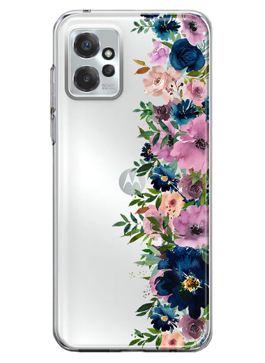 Motorola Moto G Power 2023 Navy Blue Summer Watercolor Floral Classic Purple Flowers Hybrid Protective Phone Case Cover