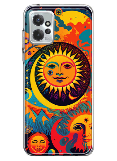 Motorola Moto G Power 2023 Neon Rainbow Psychedelic Indie Hippie Sun Moon Hybrid Protective Phone Case Cover