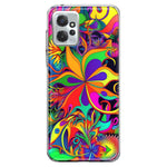 Motorola Moto G Power 2023 Neon Rainbow Psychedelic Hippie Wild Flowers Hybrid Protective Phone Case Cover