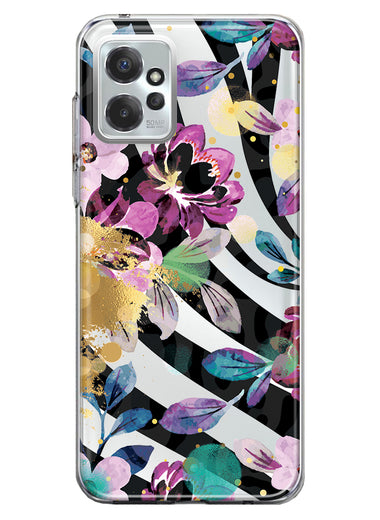 Motorola Moto G Power 2023 Zebra Stripes Tropical Flowers Purple Blue Summer Vibes Hybrid Protective Phone Case Cover