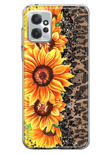 Motorola Moto G Power 2023 Yellow Summer Sunflowers Brown Leopard Honeycomb Hybrid Protective Phone Case Cover