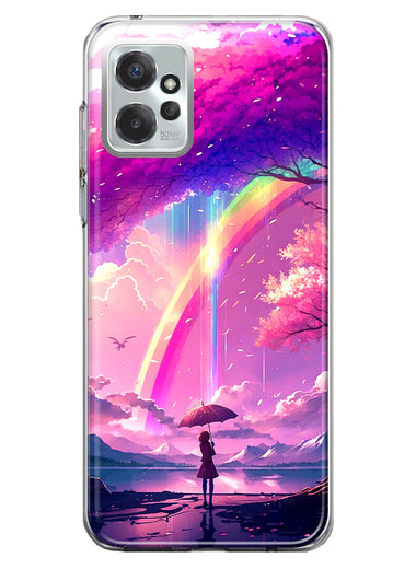 Motorola Moto G Power 2023 Kawaii Manga Pink Cherry Blossom Japanese Rainbow Girl Hybrid Protective Phone Case Cover