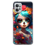 Motorola Moto G Power 2023 Halloween Spooky Colorful Day of the Dead Skull Girl Hybrid Protective Phone Case Cover