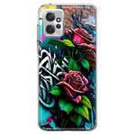 Motorola Moto G Power 2023 Red Roses Graffiti Painting Art Hybrid Protective Phone Case Cover