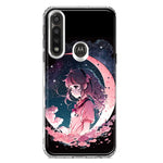 Motorola Moto G Power Kawaii Manga Pink Cherry Blossom Dreaming Moon Girl Hybrid Protective Phone Case Cover