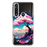 Motorola Moto G Power Kawaii Manga Pink Cherry Blossom Japanese Sky Floral Ocean Hybrid Protective Phone Case Cover