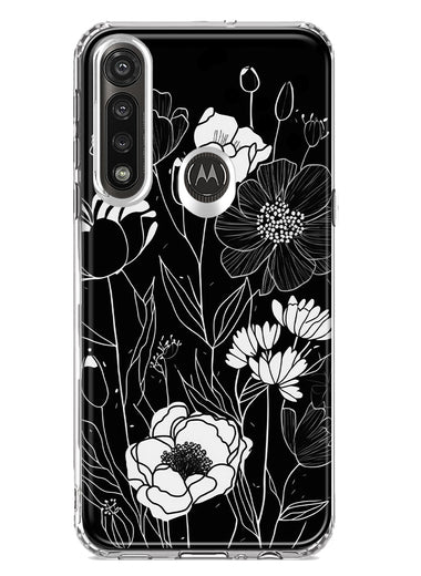 Motorola Moto G Power Line Drawing Art White Floral Flowers Hybrid Protective Phone Case Cover