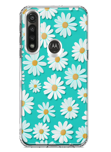 Motorola Moto G Power Turquoise Teal White Daisies Cute Daisy Polka Dots Double Layer Phone Case Cover