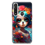 Motorola G Power 2020 Halloween Spooky Colorful Day of the Dead Skull Girl Hybrid Protective Phone Case Cover