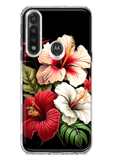 Motorola Moto G Power Pink Red Hibiscus Wild Flowers Floral Hybrid Protective Phone Case Cover