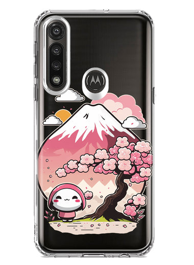 Motorola Moto G Power Kawaii Manga Pink Cherry Blossom Fuji Mountain Mochi Girl Hybrid Protective Phone Case Cover