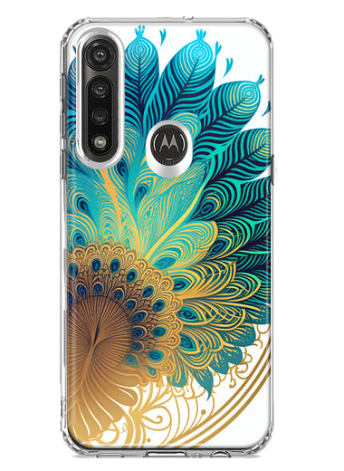 Motorola G Power 2020 Mandala Geometry Abstract Peacock Feather Pattern Hybrid Protective Phone Case Cover