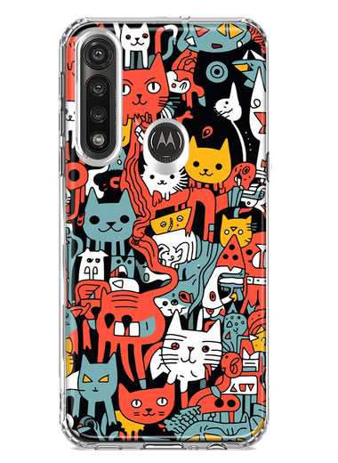 Motorola G Power 2020 Psychedelic Cute Cats Friends Pop Art Hybrid Protective Phone Case Cover