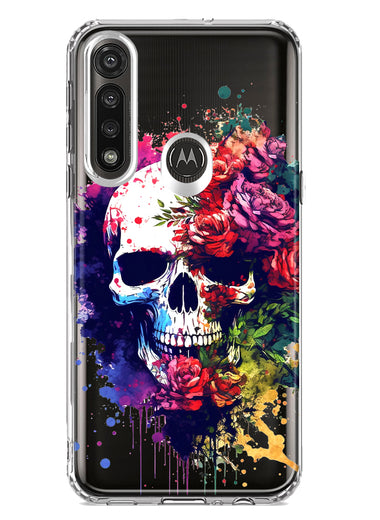 Motorola G Power 2020 Fantasy Skull Red Purple Roses Hybrid Protective Phone Case Cover